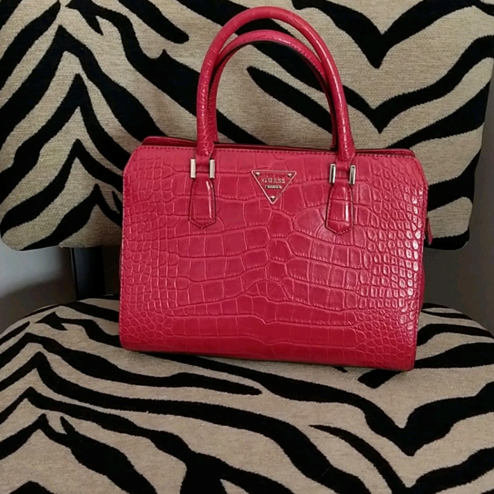 Guess red snake print handbag